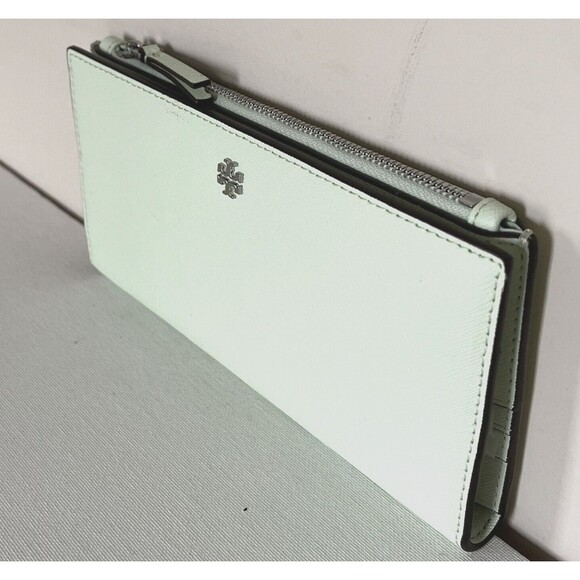 New Tory Burch Emerson Slim Envelope Leather Wallet Meadow Mist - Picture 4 of 5